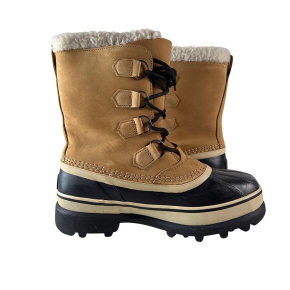 Sorel Caribou Winter Snow Boots Womens 8.5 Waterproof Leather Insulated Tan Buff - Picture 6 of 11